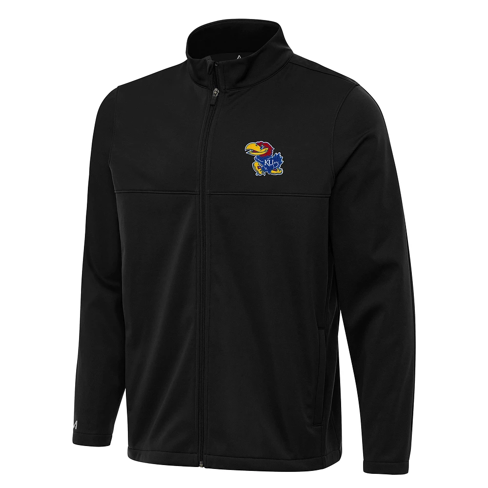 Men's Antigua Black Kansas Jayhawks Links 2 Full-Zip Golf Jacket