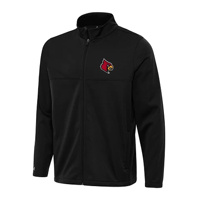 Men's Antigua Black Louisville Cardinals Links 2 Full-Zip Golf Jacket