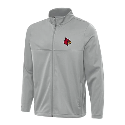 Men's Antigua Gray Louisville Cardinals Links 2 Full-Zip Golf Jacket