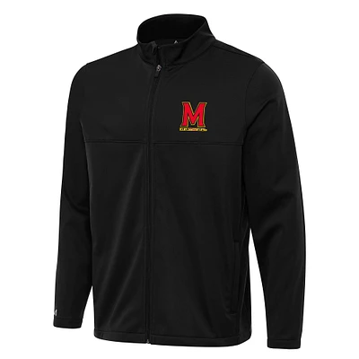 Men's Antigua Black Maryland Terrapins Links 2 Full-Zip Golf Jacket
