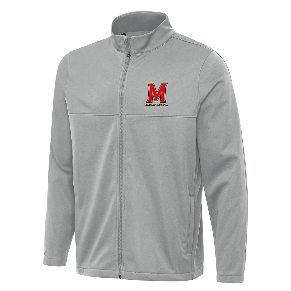 Men's Antigua Gray Maryland Terrapins Links 2 Full-Zip Golf Jacket