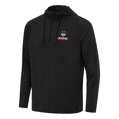 Men's Antigua Heather UConn Huskies Spikes Raglan Quarter-Zip Hoodie
