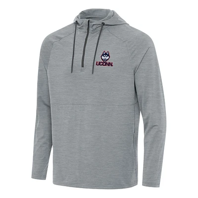 Men's Antigua Heather Gray UConn Huskies Spikes Raglan Quarter-Zip Hoodie