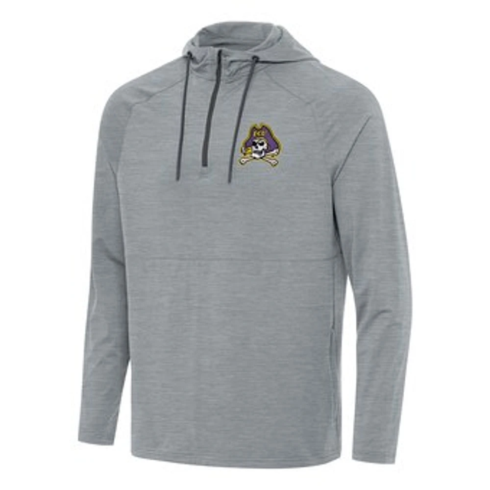 Men's Antigua Heather Gray ECU Pirates Spikes Raglan Quarter-Zip Hoodie