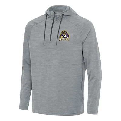 Men's Antigua Heather Gray ECU Pirates Spikes Raglan Quarter-Zip Hoodie