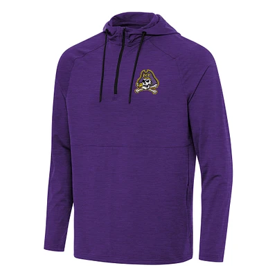 Men's Antigua Heather Purple ECU Pirates Spikes Raglan Quarter-Zip Hoodie