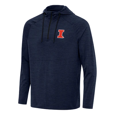Men's Antigua Heather Navy Illinois Fighting Illini Spikes Raglan Quarter-Zip Hoodie
