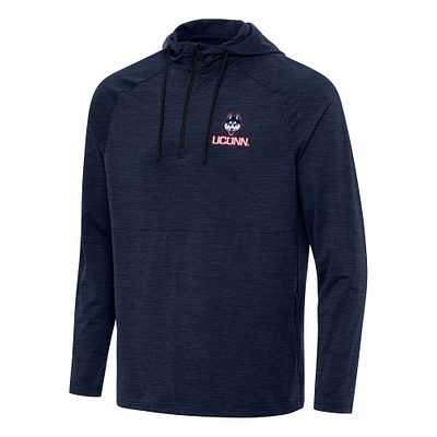 Men's Antigua Heather Navy UConn Huskies Spikes Raglan Quarter-Zip Hoodie