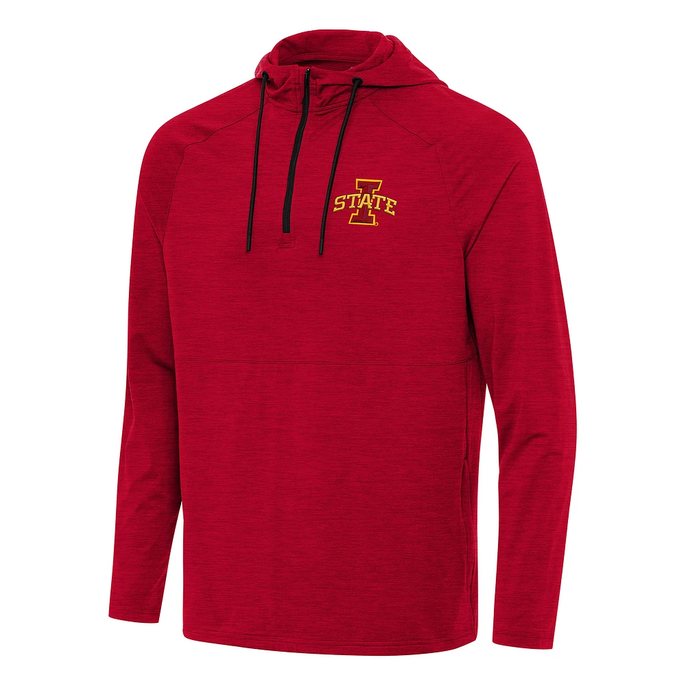 Men's Antigua Heather Cardinal Iowa State Cyclones Spikes Raglan Quarter-Zip Hoodie