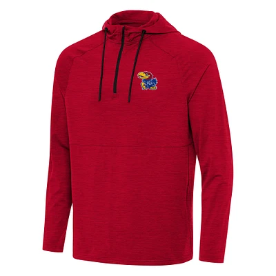 Men's Antigua Heather Kansas Jayhawks Spikes Raglan Quarter-Zip Hoodie