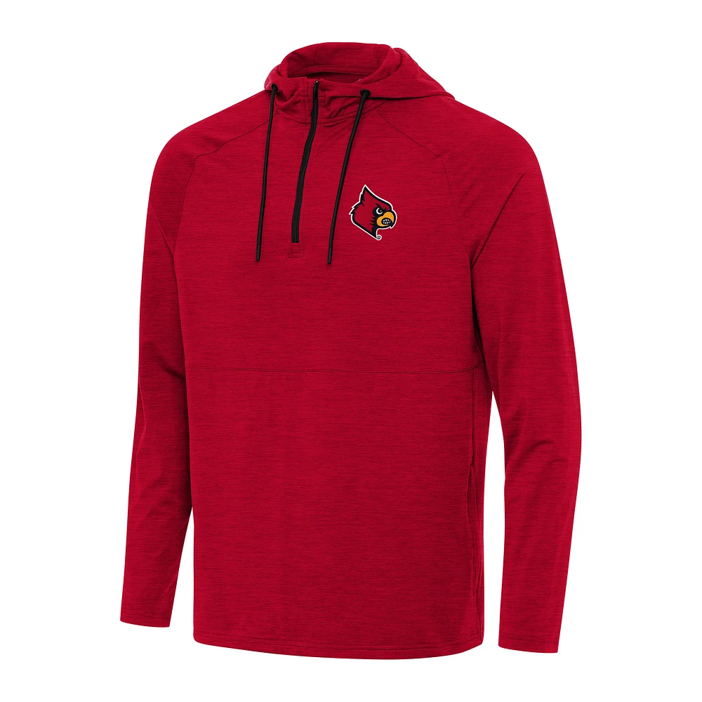 Men's Antigua Heather Louisville Cardinals Spikes Raglan Quarter-Zip Hoodie