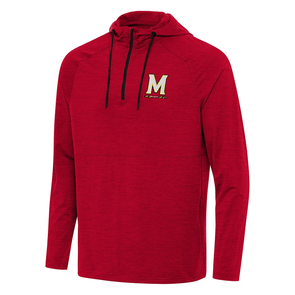 Men's Antigua Heather Maryland Terrapins Spikes Raglan Quarter-Zip Hoodie