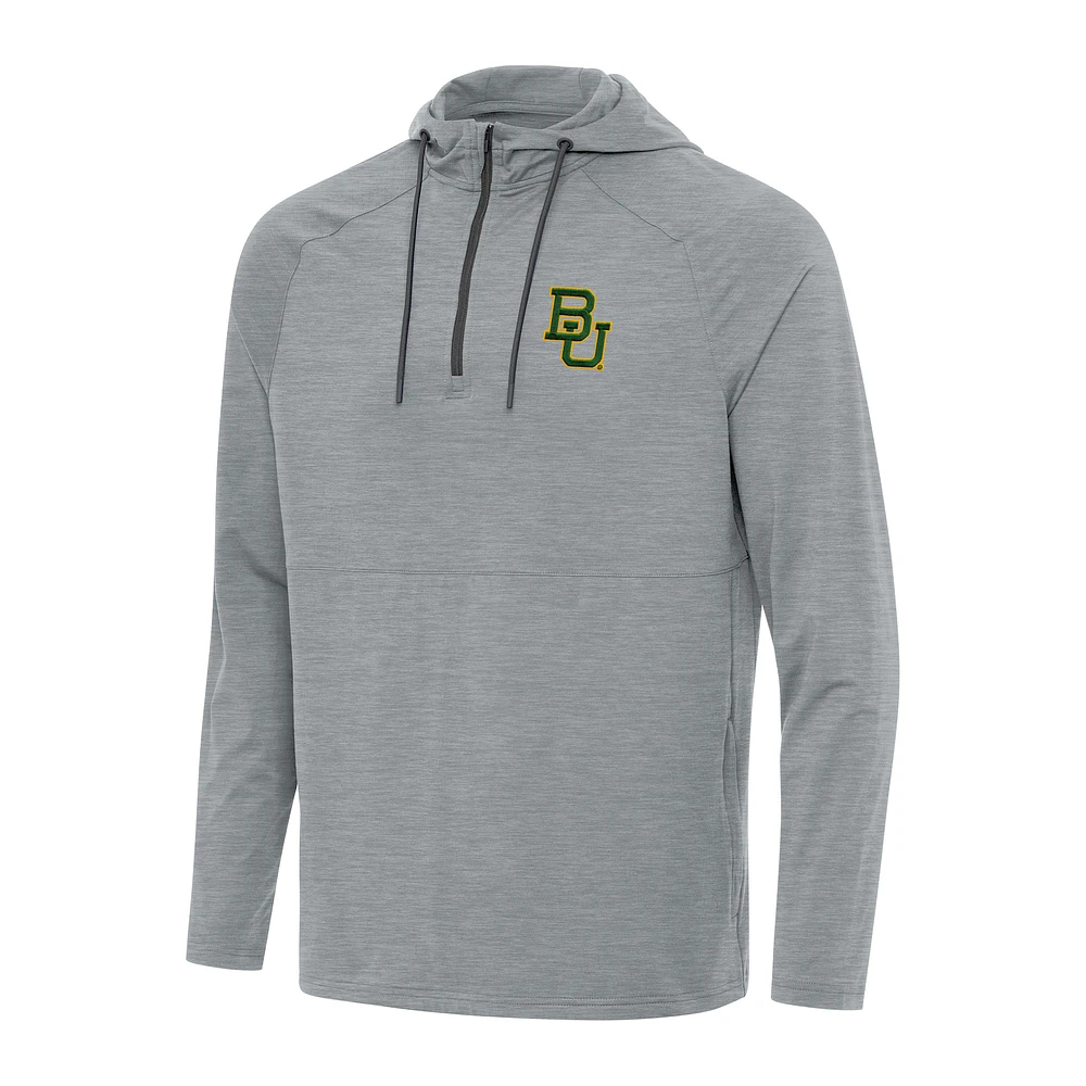 Men's Antigua Heather Gray Baylor Bears Spikes Raglan Quarter-Zip Hoodie