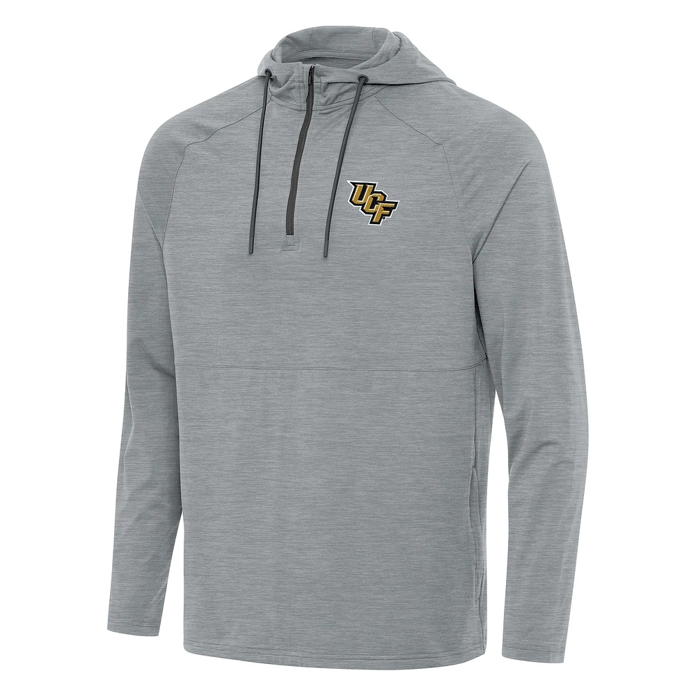 Men's Antigua Heather Gray UCF Knights Spikes Raglan Quarter-Zip Hoodie