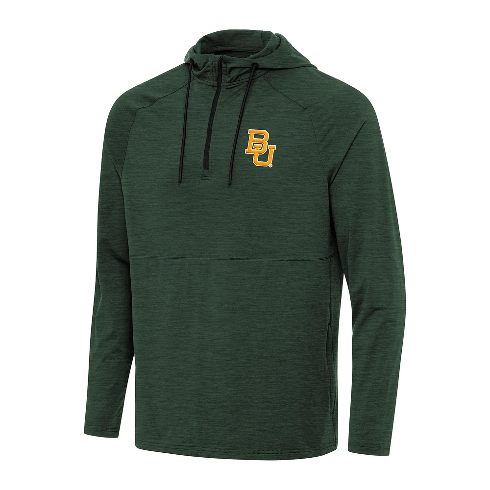 Men's Antigua Heather Green Baylor Bears Spikes Raglan Quarter-Zip Hoodie