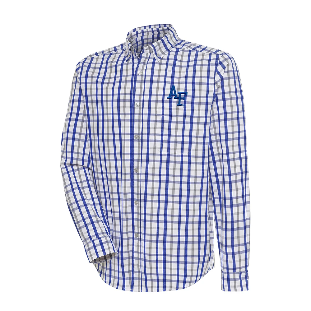 Men's Antigua Royal/Gray Air Force Falcons Tending Tri-Blend Button-Down Long Sleeve Shirt