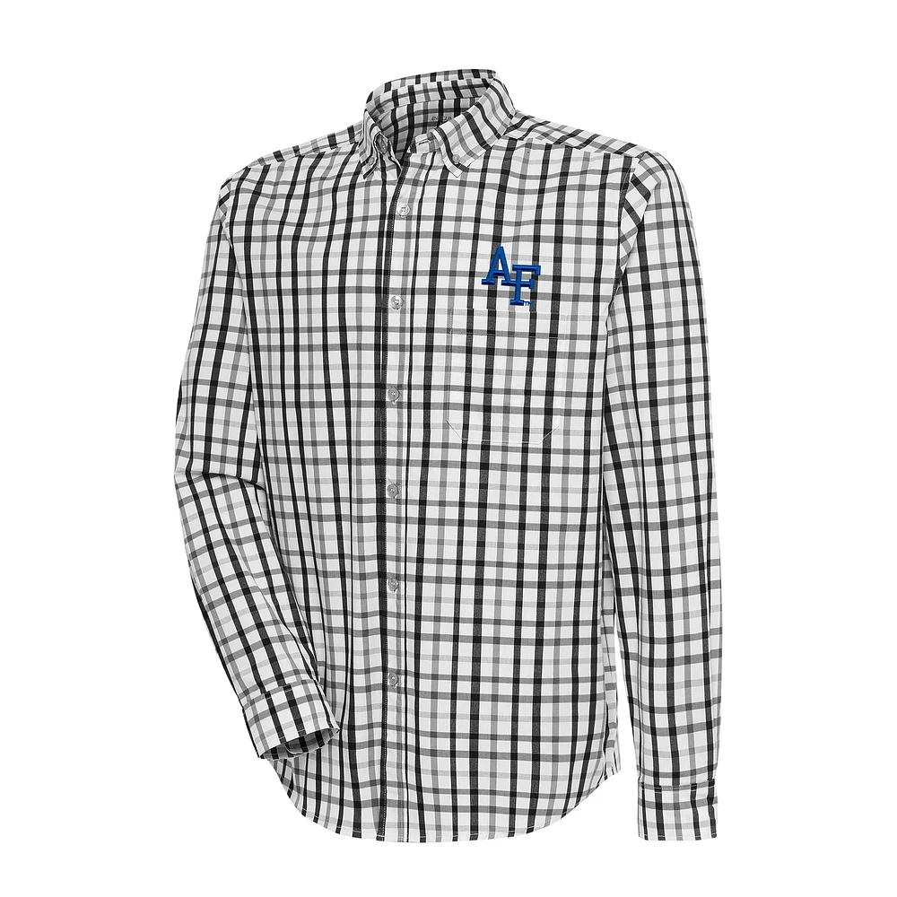 Men's Antigua Black/Gray Air Force Falcons Tending Tri-Blend Button-Down Long Sleeve Shirt