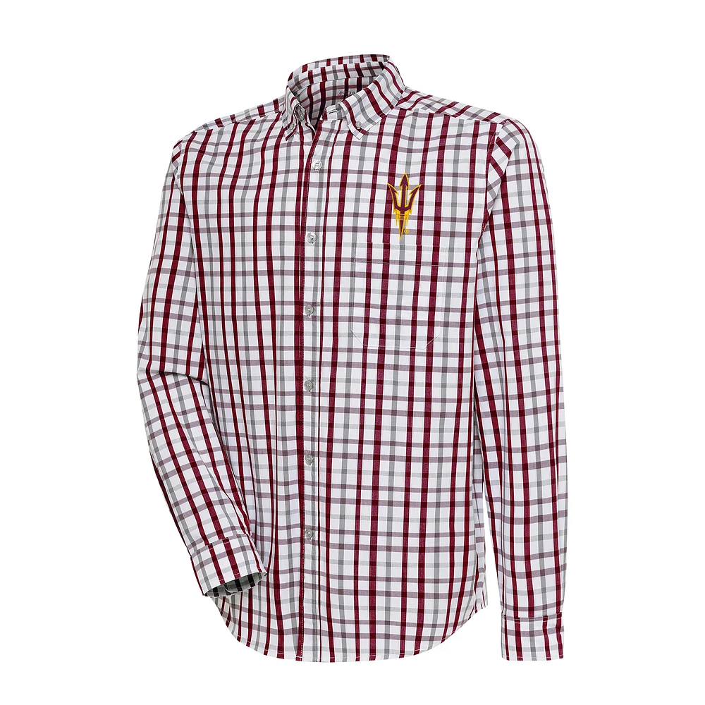 Men's Antigua Maroon/Gray Arizona State Sun Devils Tending Tri-Blend Button-Down Long Sleeve Shirt