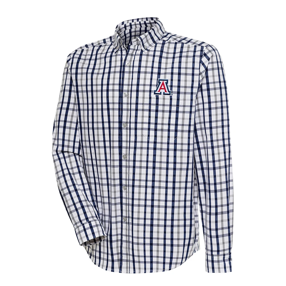 Men's Antigua Navy/Gray Arizona Wildcats Tending Tri-Blend Button-Down Long Sleeve Shirt