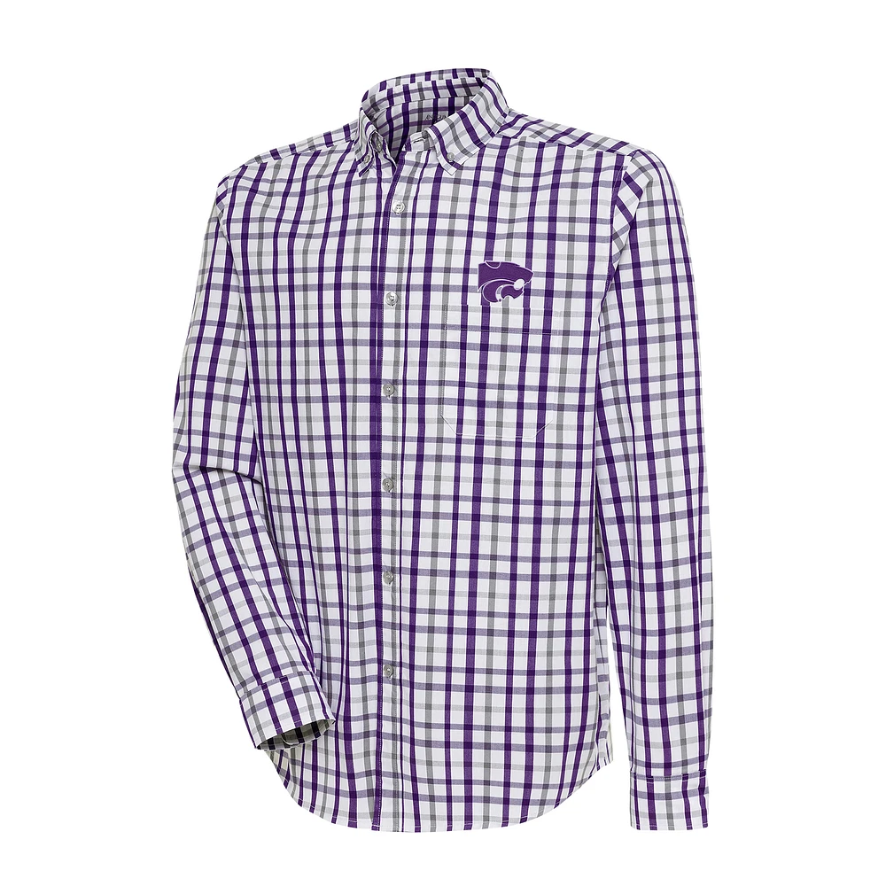 Men's Antigua /Gray Kansas State Wildcats Tending Tri-Blend Button-Down Long Sleeve Shirt