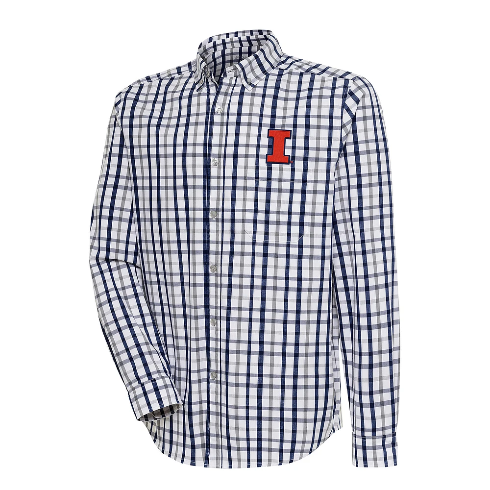 Men's Antigua Navy/Gray Illinois Fighting Illini Tending Tri-Blend Button-Down Long Sleeve Shirt