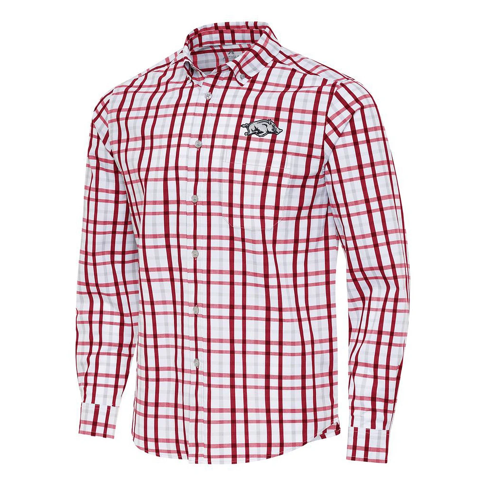 Men's Antigua Cardinal/Gray Arkansas Razorbacks Tending Tri-Blend Button-Down Long Sleeve Shirt