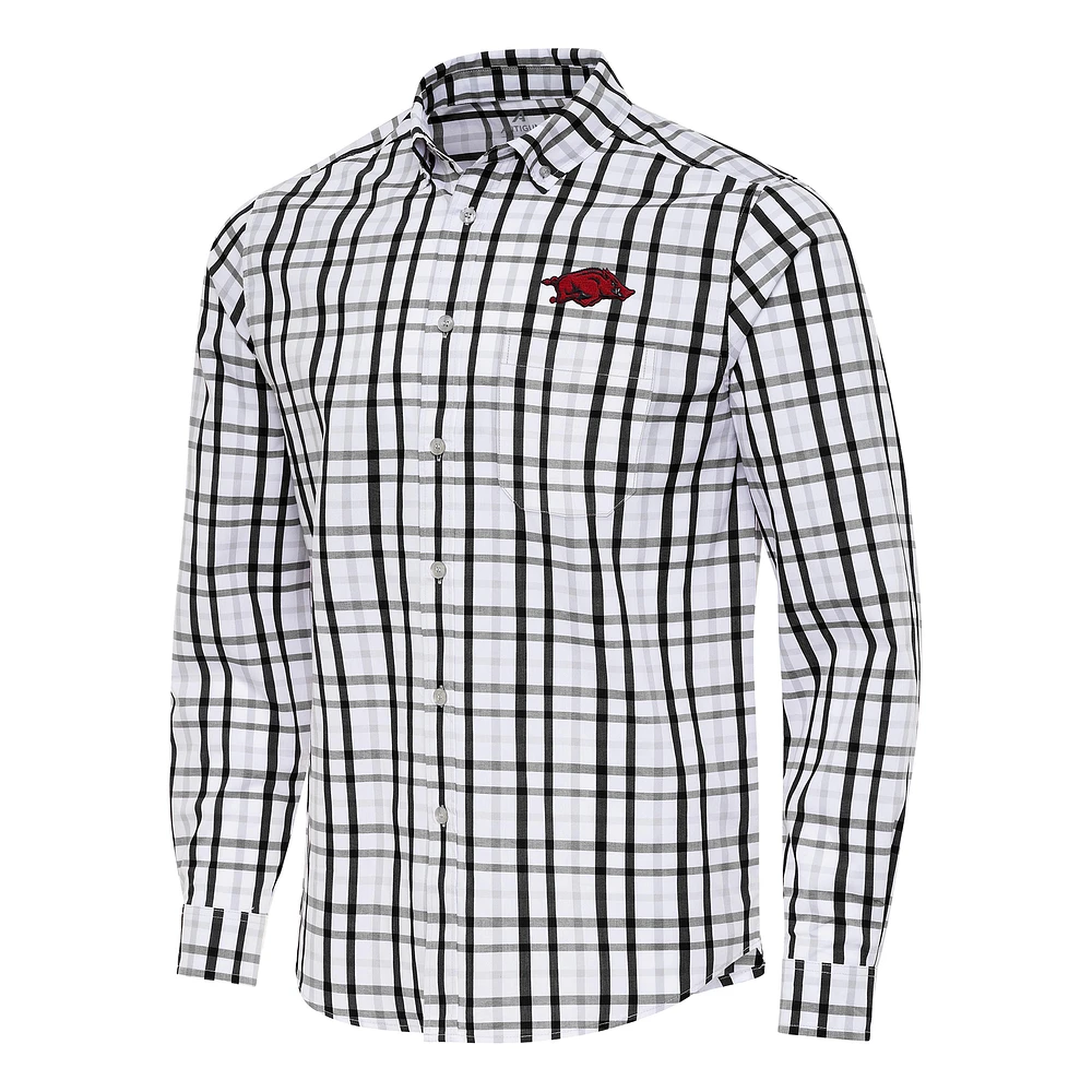 Men's Antigua Black/Gray Arkansas Razorbacks Tending Tri-Blend Button-Down Long Sleeve Shirt