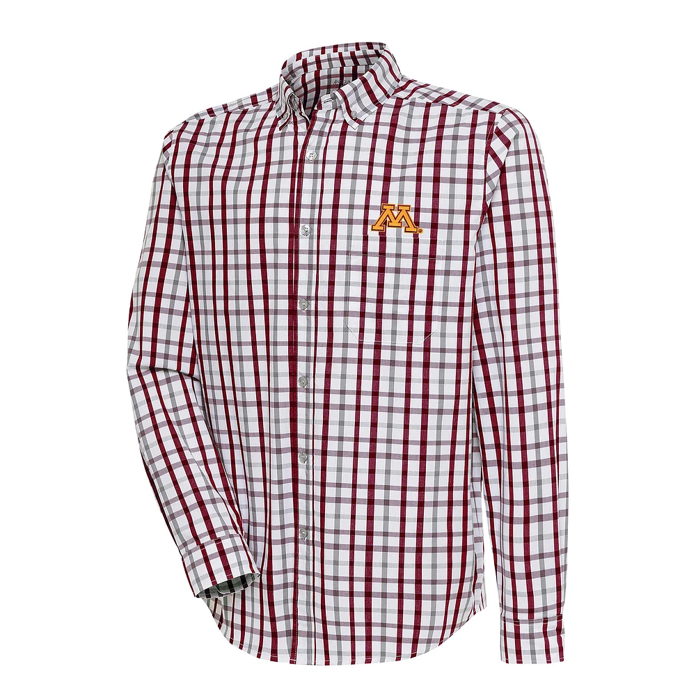 Men's Antigua Maroon/Gray Minnesota Golden Gophers Tending Tri-Blend Button-Down Long Sleeve Shirt