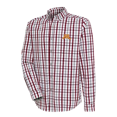 Men's Antigua Maroon/Gray Minnesota Golden Gophers Tending Tri-Blend Button-Down Long Sleeve Shirt