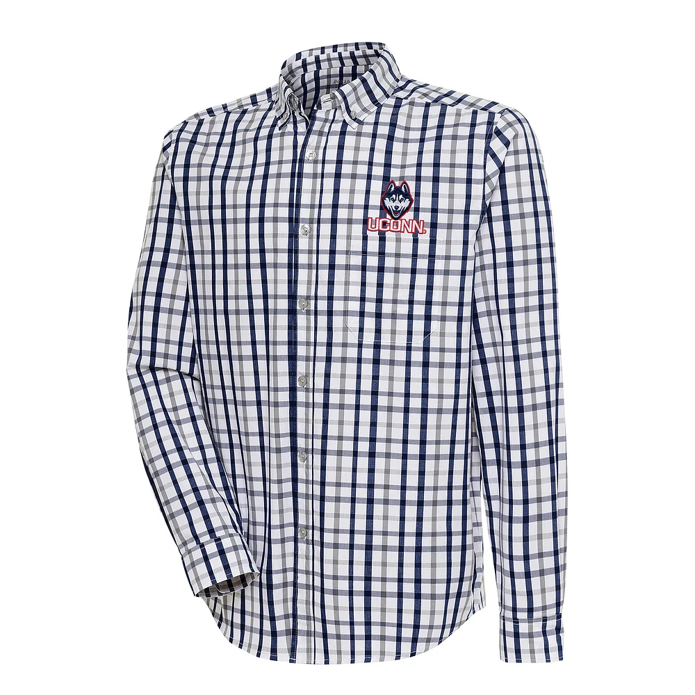 Men's Antigua Navy/Gray UConn Huskies Tending Tri-Blend Button-Down Long Sleeve Shirt