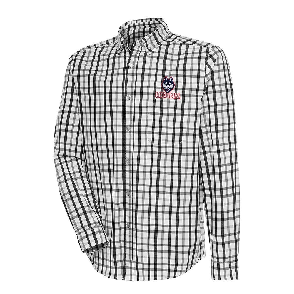 Men's Antigua Black/Gray UConn Huskies Tending Tri-Blend Button-Down Long Sleeve Shirt