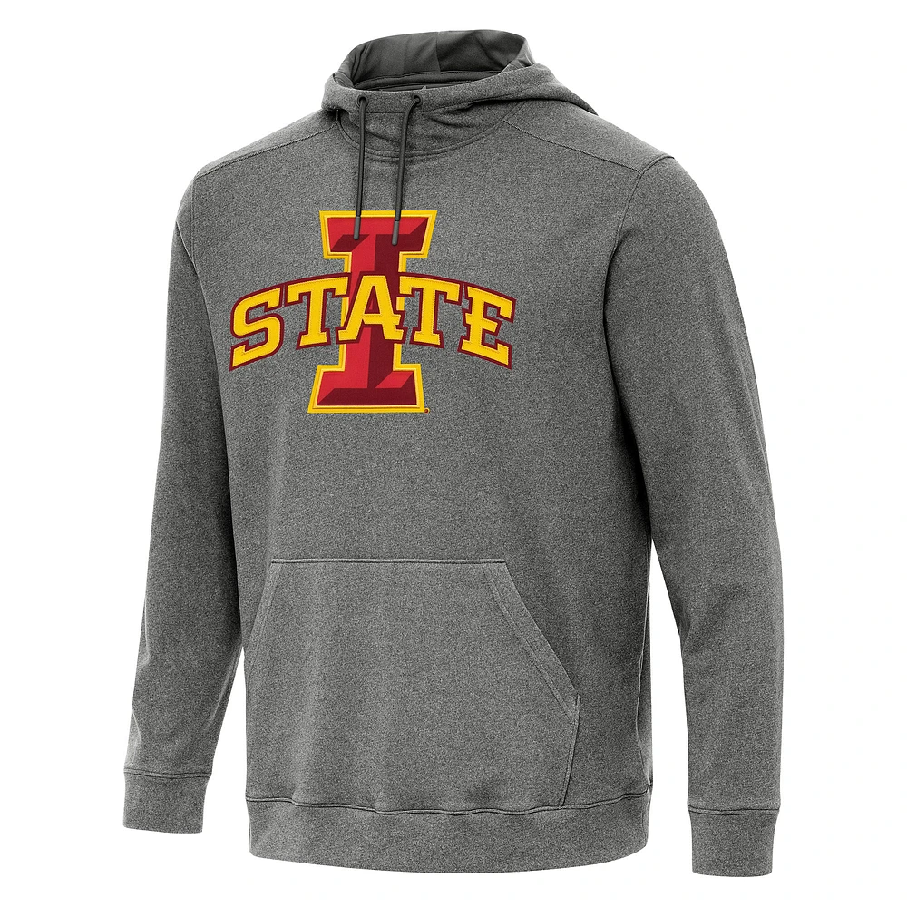 Men's Antigua Heather Charcoal Iowa State Cyclones Cloud Pullover Hoodie