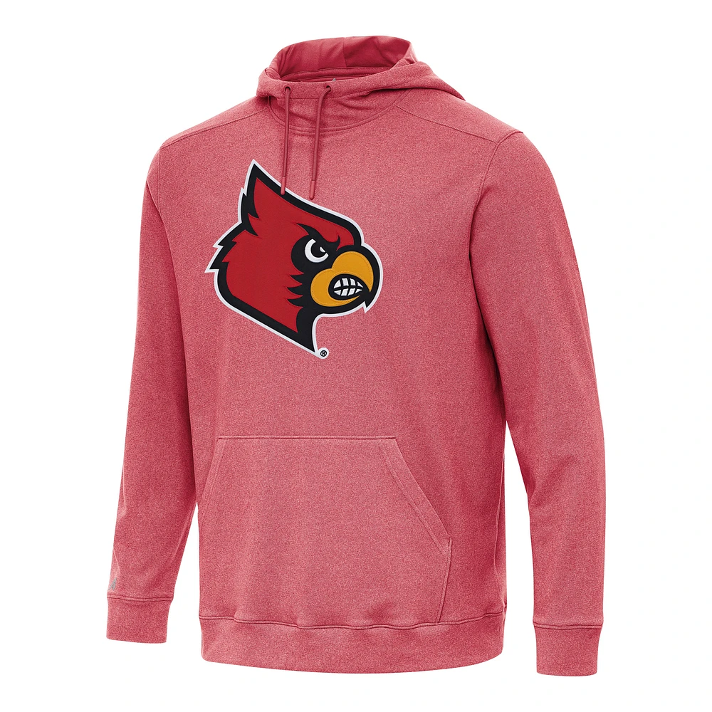 Men's Antigua Heather Red Louisville Cardinals Cloud Pullover Hoodie