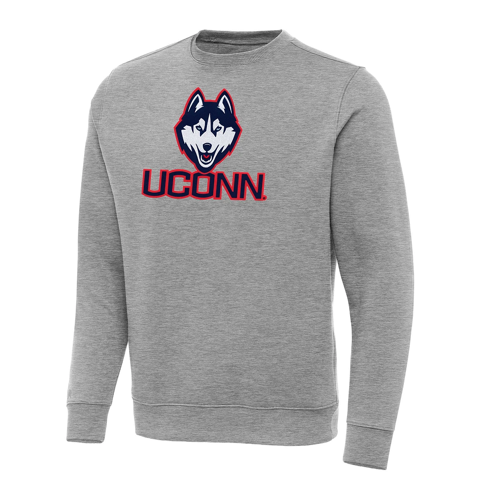 Men's Antigua Heather Gray UConn Huskies Big & Tall Victory Crew Neck Pullover Sweatshirt
