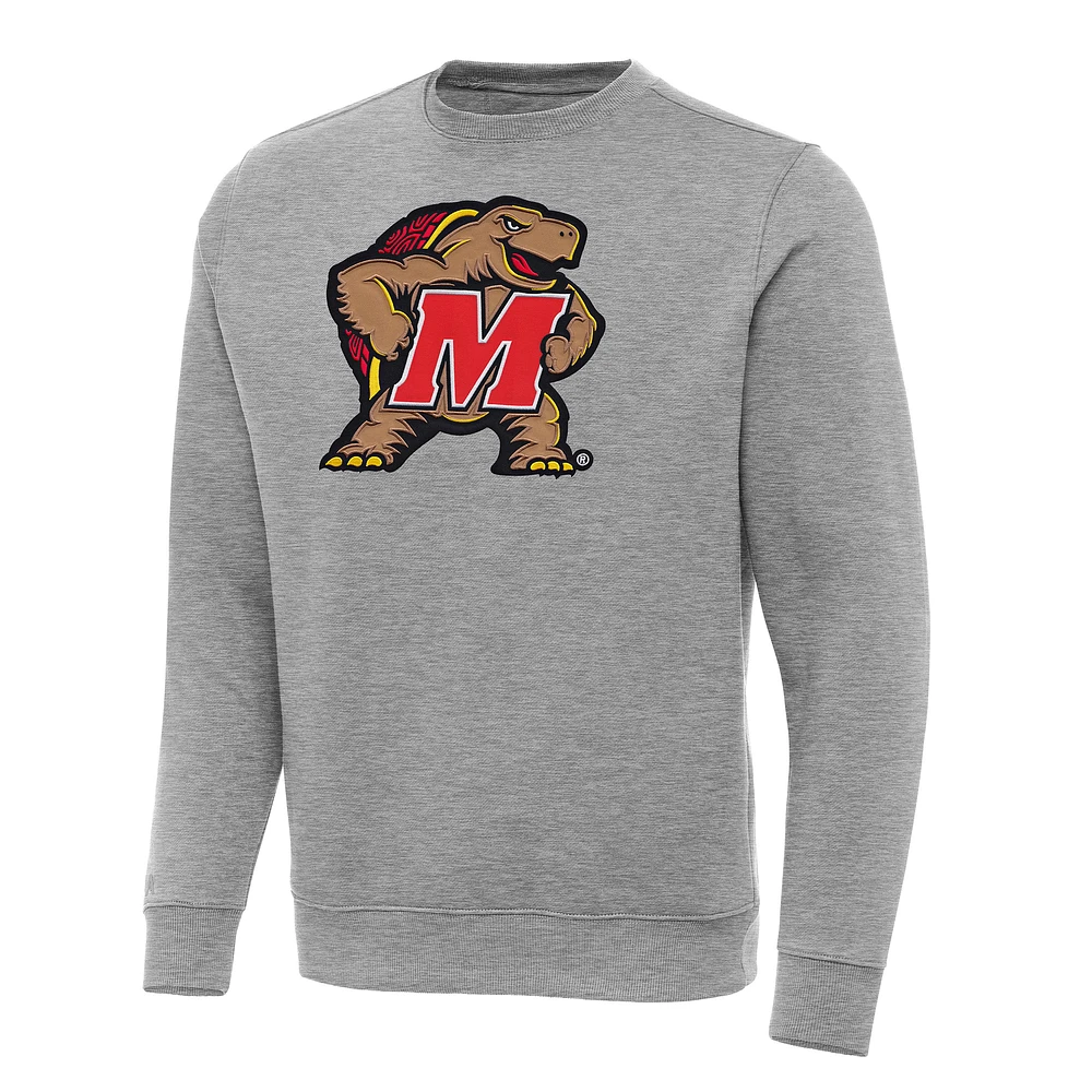 Men's Antigua Heather Gray Maryland Terrapins Big & Tall Victory Crew Neck Pullover Sweatshirt