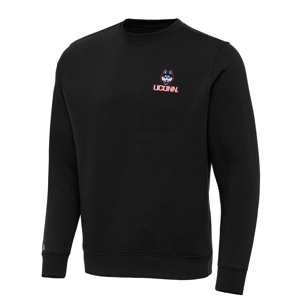 Men's Antigua Black UConn Huskies Big & Tall Victory Crew Neck Pullover Sweatshirt