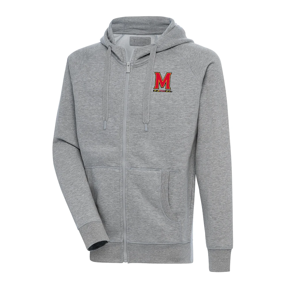 Men's Antigua Heather Gray Maryland Terrapins Big & Tall Victory Full-Zip Hoodie Jacket