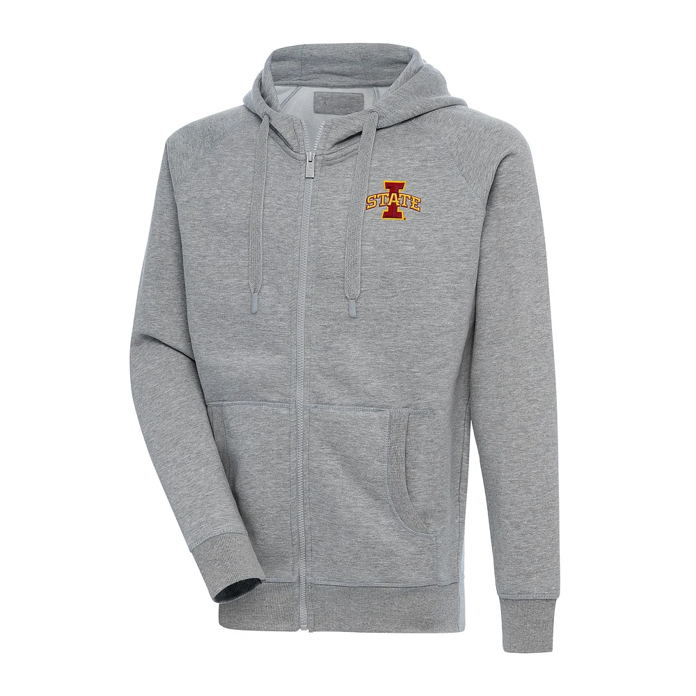 Men's Antigua Heather Gray Iowa State Cyclones Big & Tall Victory Full-Zip Hoodie Jacket