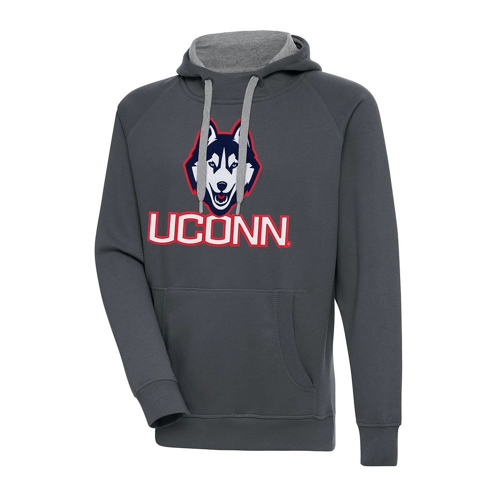 Men's Antigua Charcoal UConn Huskies Big & Tall Victory Raglan Pullover Hoodie