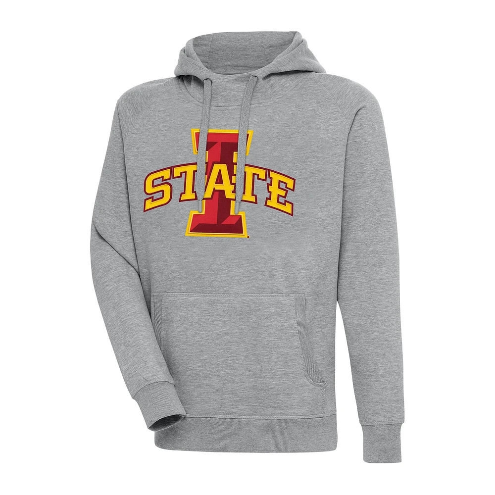 Men's Antigua Heather Gray Iowa State Cyclones Big & Tall Victory Raglan Pullover Hoodie