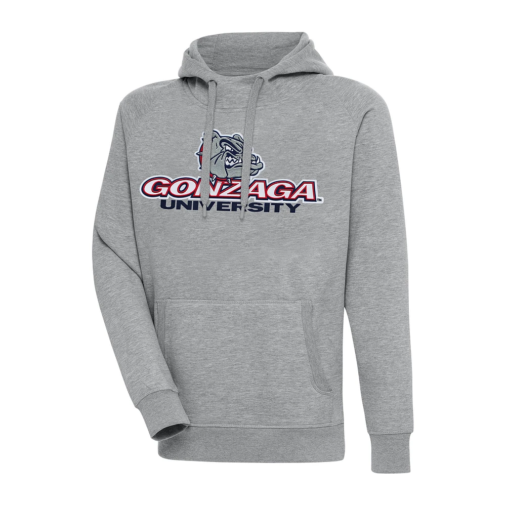Men's Antigua Heather Gray Gonzaga Bulldogs Big & Tall Victory Raglan Pullover Hoodie