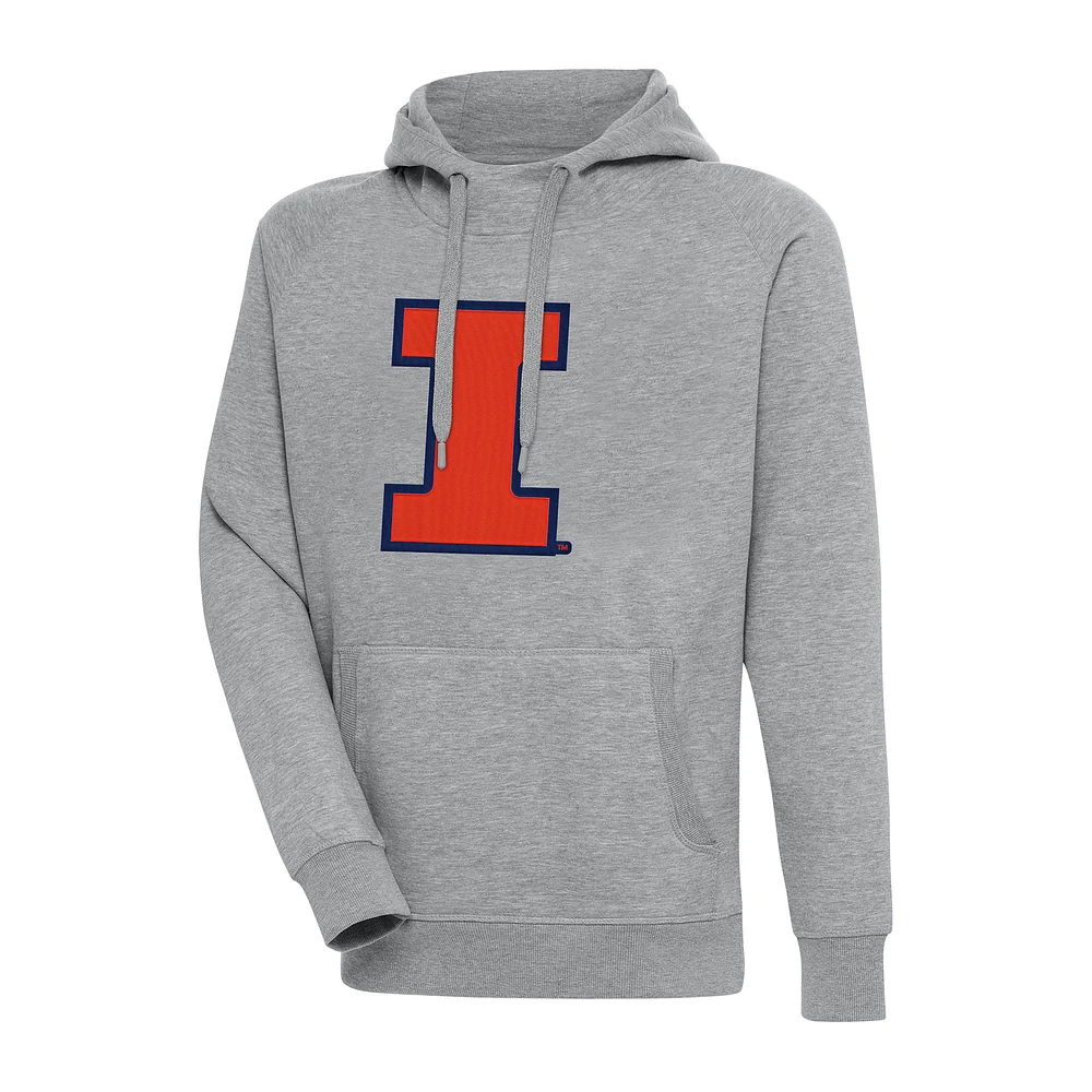 Men's Antigua Heather Gray Illinois Fighting Illini Big & Tall Victory Raglan Pullover Hoodie