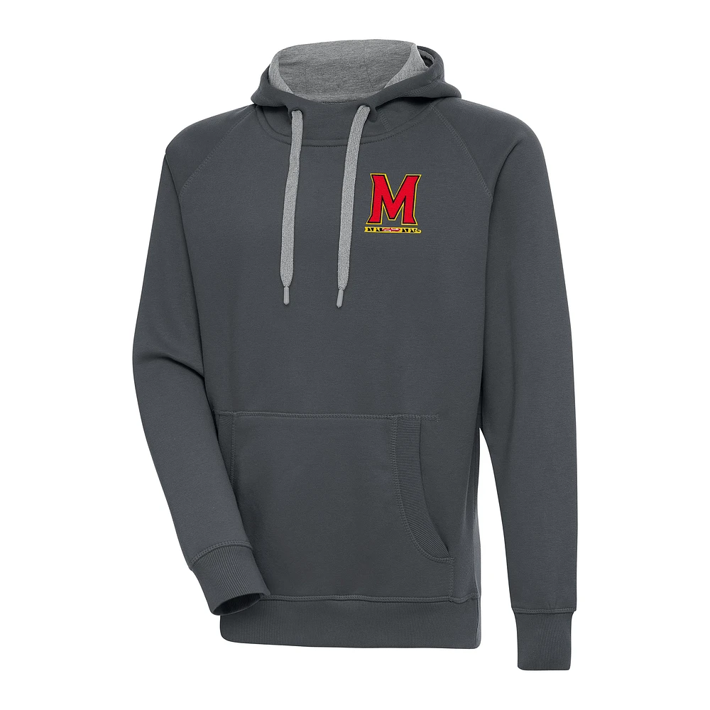 Men's Antigua Charcoal Maryland Terrapins Big & Tall Victory Raglan Pullover Hoodie