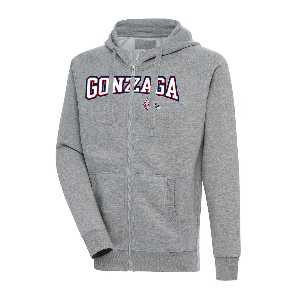 Men's Antigua Heather Gray Gonzaga Bulldogs Big & Tall Victory Raglan Full-Zip Hoodie Jacket