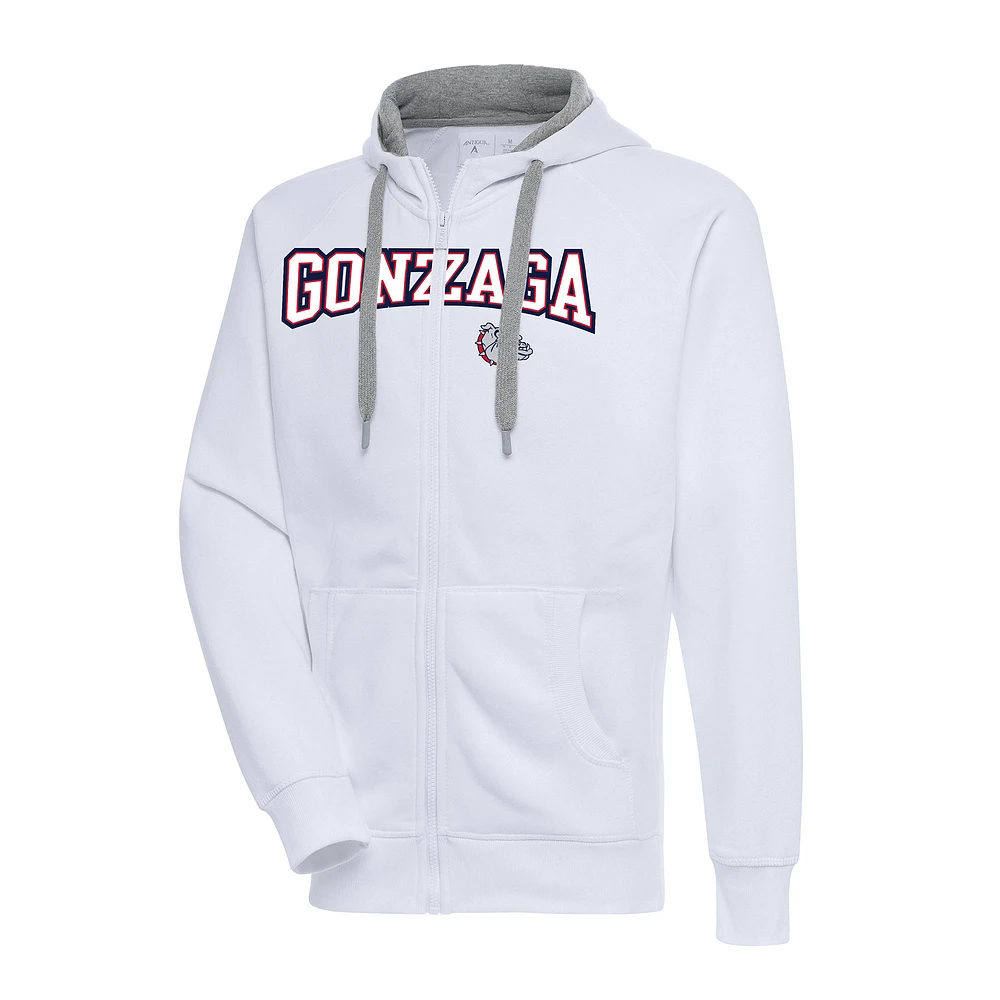 Men's Antigua White Gonzaga Bulldogs Big & Tall Victory Raglan Full-Zip Hoodie Jacket
