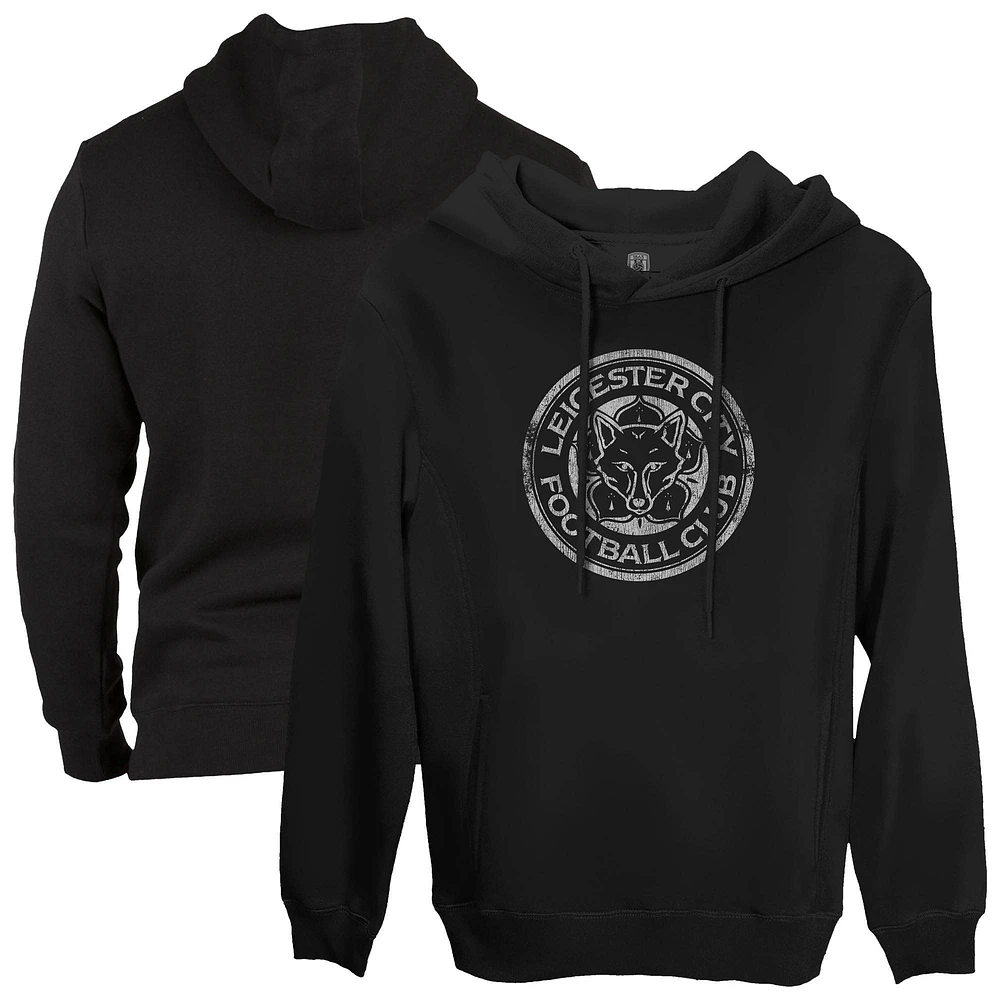 Men's 1863FC Black Leicester City Mono Badge Fleece Pullover Hoodie