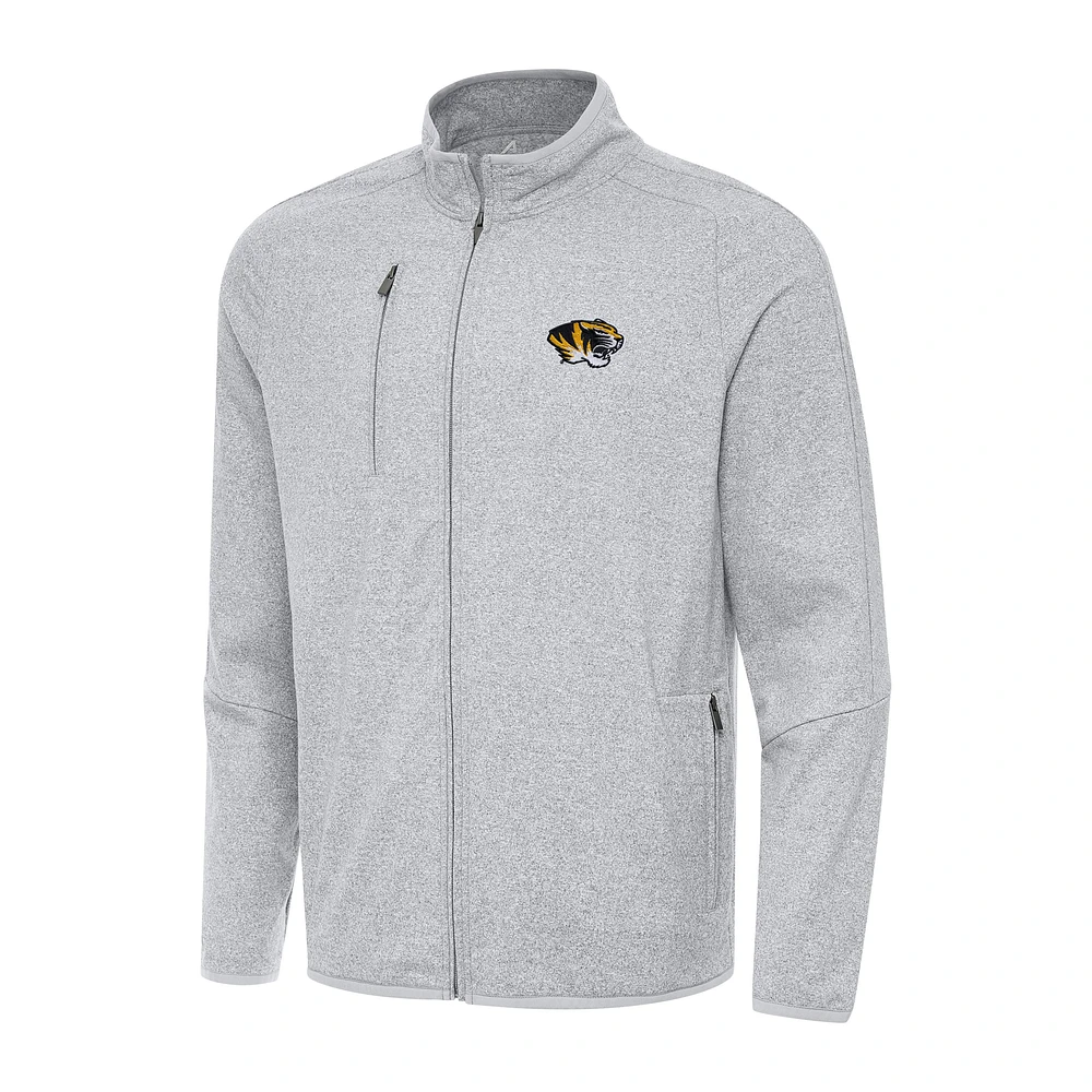 Men's Antigua Heather Gray Missouri Tigers Hold-Up Full-Zip Tri-Blend Jacket