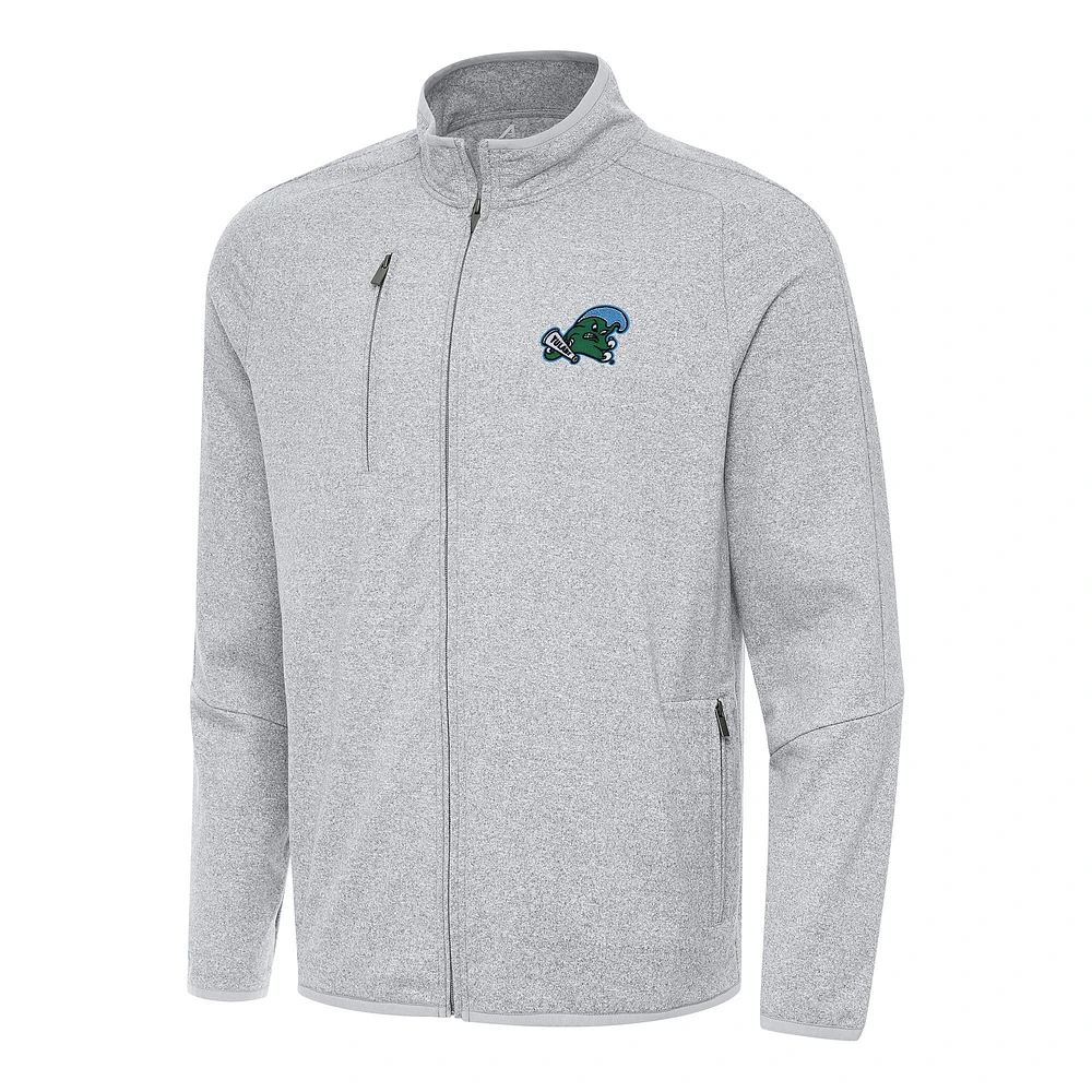 Men's Antigua Heather Gray Tulane Green Wave Hold-Up Full-Zip Tri-Blend Jacket