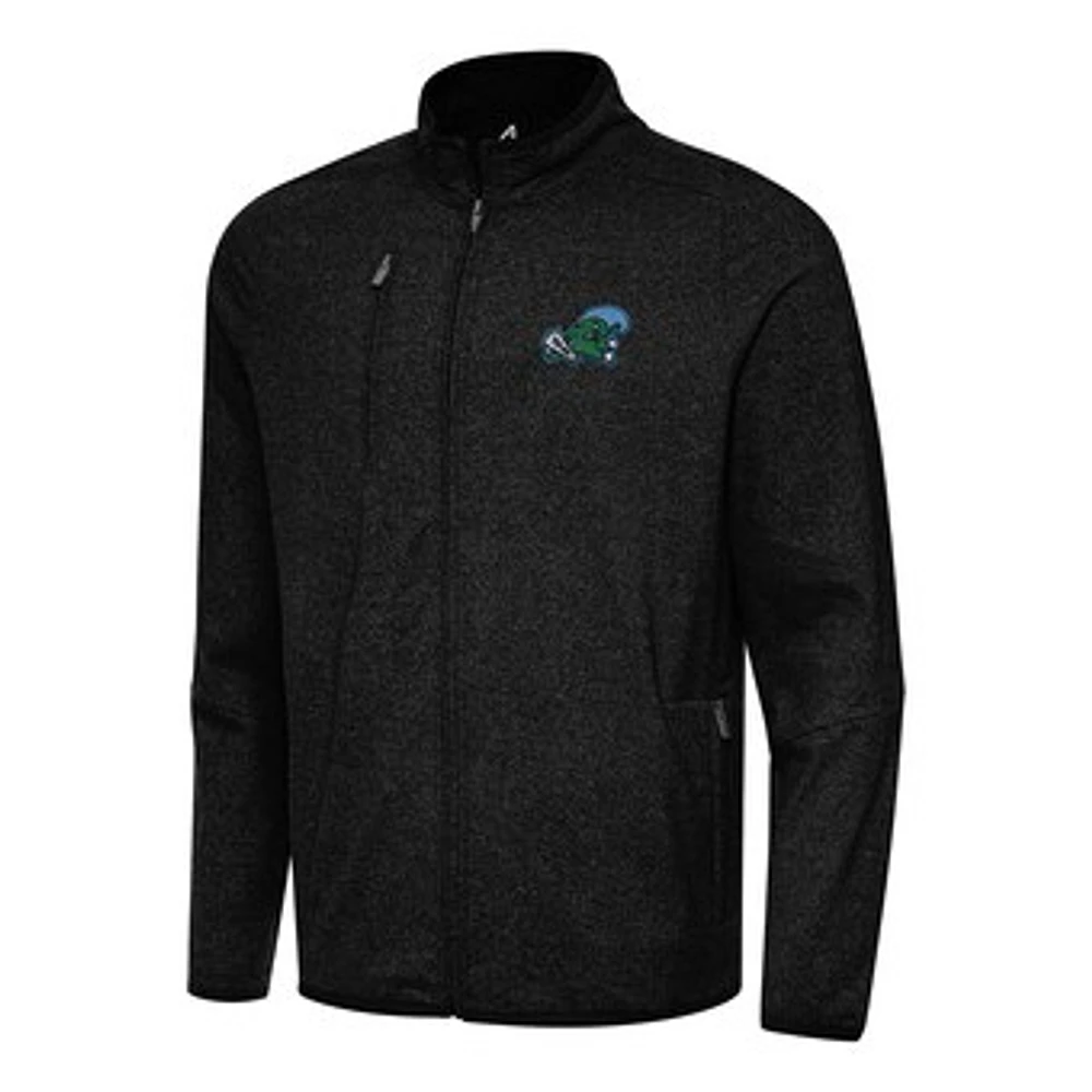Men's Antigua Heather Black Tulane Green Wave Hold-Up Full-Zip Tri-Blend Jacket