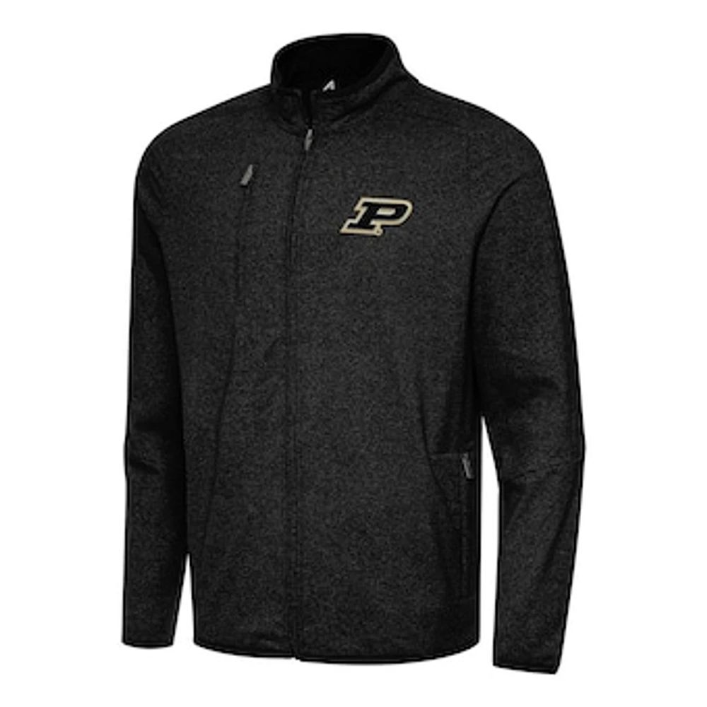 Men's Antigua Heather Black Purdue Boilermakers Hold-Up Tri-Blend Full-Zip Jacket
